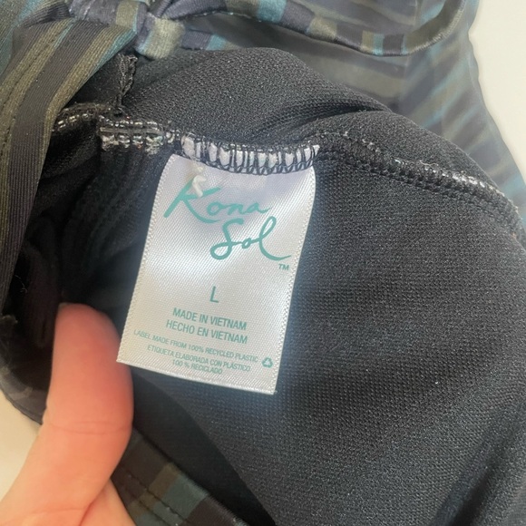 Kona Sol straight neck cinched back blue, green and black pattern one piece | L - Picture 10 of 10